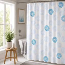 Showerdrape Contours Shower curtain & Laguna Blue Anti Slip Bath Mat in White - Size: 180 cm width x 180 cm drop - thumbnail 2
