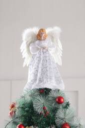 Living and Home Angel Christmas Tree Topper with LED Lights Home Decor in White - thumbnail 2
