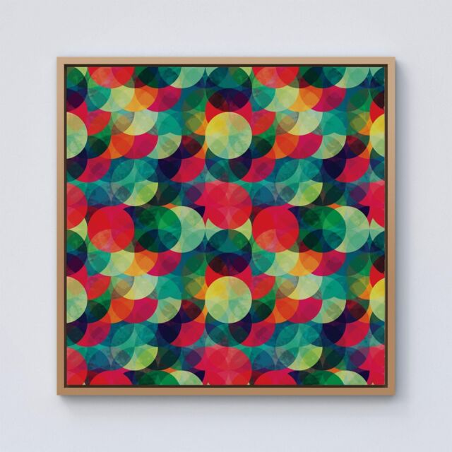 Warren Reed - Designer Colourful Grunge Circle Pattern Framed Canvas in Light Brown - Size: w40 inch x h40 inch - image 1