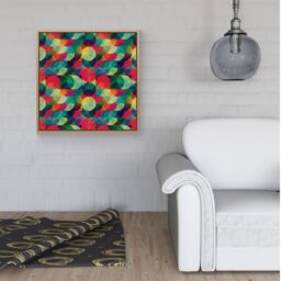 Warren Reed - Designer Colourful Grunge Circle Pattern Framed Canvas in Light Brown - Size: w40 inch x h40 inch - thumbnail 2