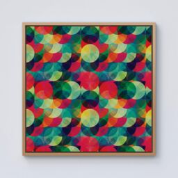 Warren Reed - Designer Colourful Grunge Circle Pattern Framed Canvas in Light Brown - Size: w40 inch x h40 inch - thumbnail 1