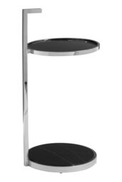 Orsina Two Tier End Table With Black Marble Inserts, Glass Round Side Table, Silver Finish Side Table, Sofa Side Table