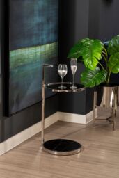 Orsina Two Tier End Table With Black Marble Inserts, Glass Round Side Table, Silver Finish Side Table, Sofa Side Table - thumbnail 2