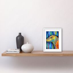 "Artery8 Wall Art Print Komodo Dragon Vibrant Folk Art Watercolour Painting Artwork Framed 9X7 Inch in White - Size: W7"" x H9""" - thumbnail 2
