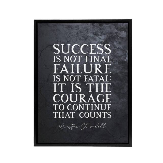 "Artery8 Winston Churchill Slate Quote Framed Canvas Wall Art Print in Grey - Size: W12"" x H16""" - image 1