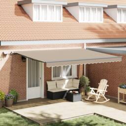 Berkfield Home Manual Retractable Awning with LED Beige 450x300 cm - thumbnail 1