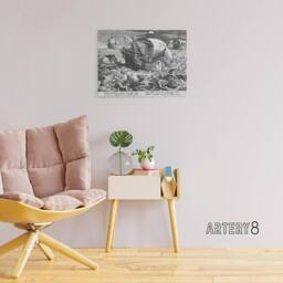 "Artery8 Collaert Sea Monsters Around A Ship Canvas Wall Art Print in Grey - Size: W18"" x H24""" - thumbnail 3