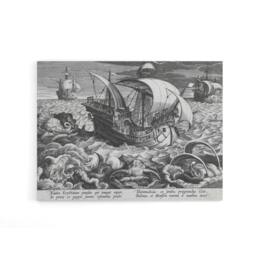 "Artery8 Collaert Sea Monsters Around A Ship Canvas Wall Art Print in Grey - Size: W18"" x H24""" - thumbnail 1