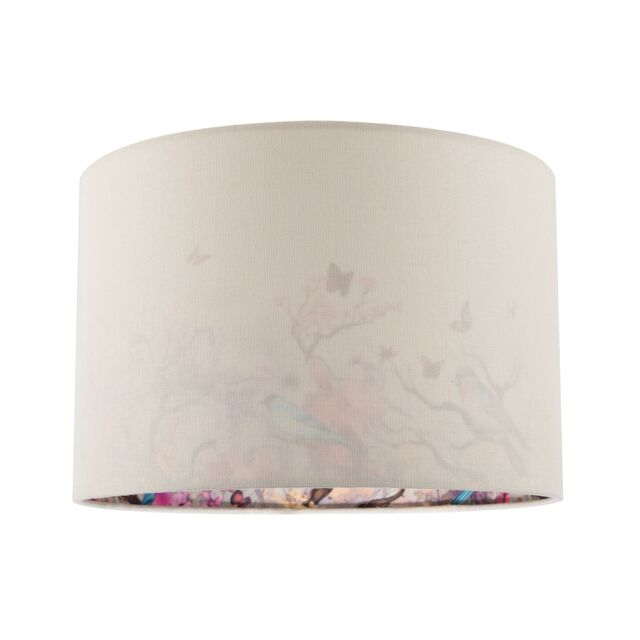 Happy Homewares Cream Linen Fabric Lamp Shade with Inner Cotton Colourful Floral Print - Size: 12 inches - image 1