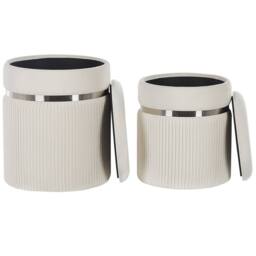 Wyld and Coco Off-White Velvet Pouffe Set of 2 with Metal Bands and Hidden Storage in White - thumbnail 3