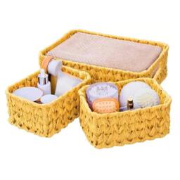 KORVIXA Natural Set of 3 Decorative Wicker Baskets - Size: 900mm