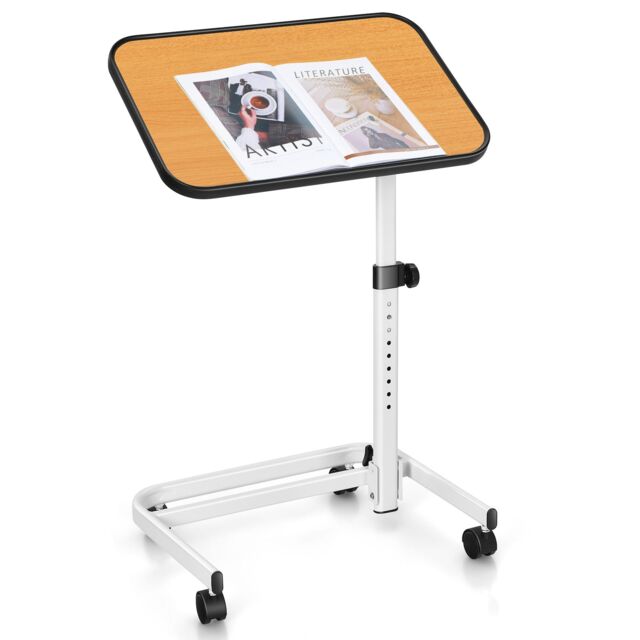 Costway Mobile Overbed Table Height Adjustable Hospital Laptop Table with Tilting Top in White - image 1