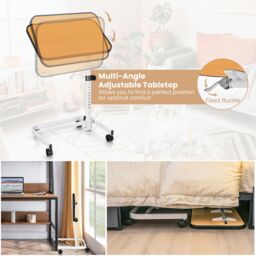 Costway Mobile Overbed Table Height Adjustable Hospital Laptop Table with Tilting Top in White - thumbnail 5
