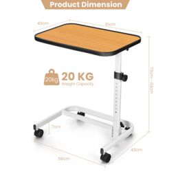 Costway Mobile Overbed Table Height Adjustable Hospital Laptop Table with Tilting Top in White - thumbnail 2