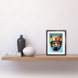 "Artery8 Wall Art Print German Shepherd Wearing Motorbike Helmet Pop Artwork Framed 9X7 Inch in Brown - Size: W7"" x H9""" - thumbnail 2