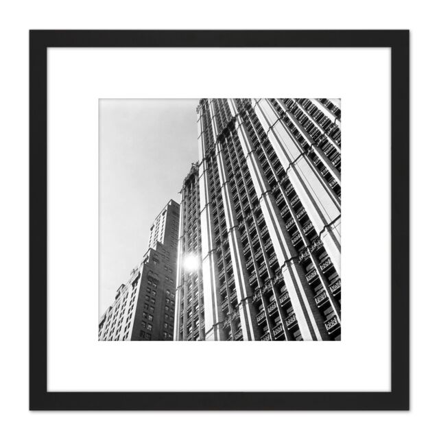 Artery8 Woolworth Building Manhattan New York Berenice Abbott 8X8 Inch Square Wooden Framed Wall Art Print Picture with Mount in Black - image 1