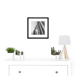 Artery8 Woolworth Building Manhattan New York Berenice Abbott 8X8 Inch Square Wooden Framed Wall Art Print Picture with Mount in Black - thumbnail 2