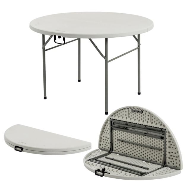 Harbour Housewares Round Folding Trestle Table - 120cm Portable Indoor & Outdoor Table in White - image 1