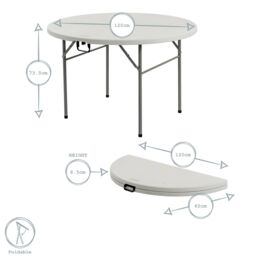 Harbour Housewares Round Folding Trestle Table - 120cm Portable Indoor & Outdoor Table in White - thumbnail 3