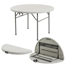 Harbour Housewares Round Folding Trestle Table - 120cm Portable Indoor & Outdoor Table in White - thumbnail 1
