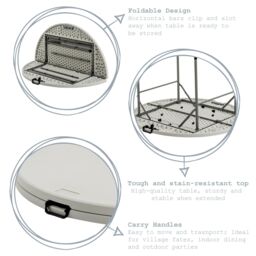 Harbour Housewares Round Folding Trestle Table - 120cm Portable Indoor & Outdoor Table in White - thumbnail 2