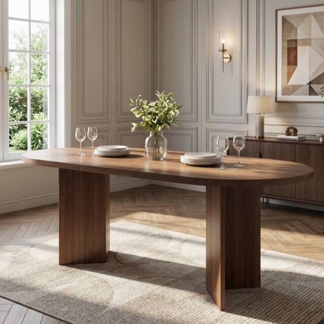 ModernLuxe Modern oval dining table 180x90cm for 6-8 people with pedestal base in Walnut - Size: 180x90 cm - image 1