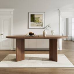 ModernLuxe Modern oval dining table 180x90cm for 6-8 people with pedestal base in Walnut - Size: 180x90 cm - thumbnail 3