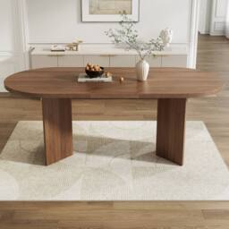 ModernLuxe Modern oval dining table 180x90cm for 6-8 people with pedestal base in Walnut - Size: 180x90 cm - thumbnail 4