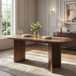 ModernLuxe Modern oval dining table 180x90cm for 6-8 people with pedestal base in Walnut - Size: 180x90 cm