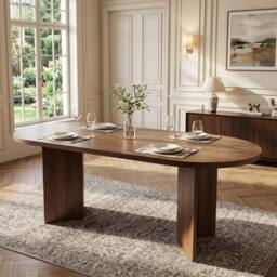 ModernLuxe Modern oval dining table 180x90cm for 6-8 people with pedestal base in Walnut - Size: 180x90 cm - thumbnail 5