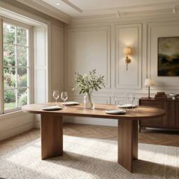 ModernLuxe Modern oval dining table 180x90cm for 6-8 people with pedestal base in Walnut - Size: 180x90 cm - thumbnail 2