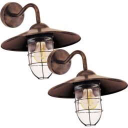 Loops 2 PACK IP44 Outdoor Wall Light Antique Copper Shade Fisherman Lamp 60W E27 - thumbnail 1