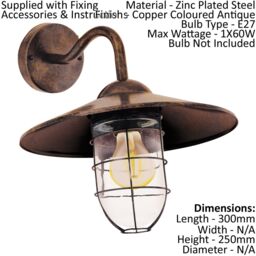 Loops 2 PACK IP44 Outdoor Wall Light Antique Copper Shade Fisherman Lamp 60W E27 - thumbnail 2