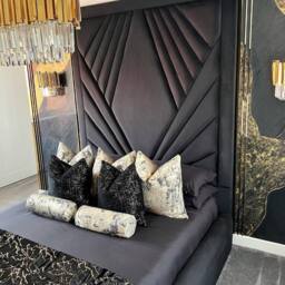 Stratus Interiors Coco Geometric Velvet Upholstered Bed - Slatted Base in Black - Size: Single - thumbnail 3