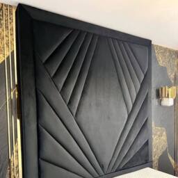 Stratus Interiors Coco Geometric Velvet Upholstered Bed - Slatted Base in Black - Size: Single - thumbnail 2