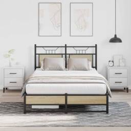 Berkfield Home Bed Frame without Mattress Sonoma Oak 120x200 cm Engineered Wood in Brown - Size: Small Double - thumbnail 4