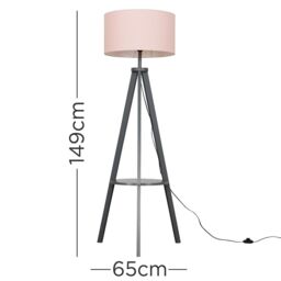 ValueLights Morrigan Grey Wood Tripod Floor Lamp with Fabric Drum Lamp Shade in Pale Pink - thumbnail 7