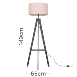 ValueLights Morrigan Grey Wood Tripod Floor Lamp with Fabric Drum Lamp Shade in Pale Pink - thumbnail 8