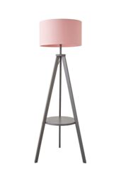 ValueLights Morrigan Grey Wood Tripod Floor Lamp with Fabric Drum Lamp Shade in Pale Pink - thumbnail 6