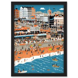 Artery8 Brighton Beach & Palace Pier Modern Abstract Artwork Framed Wall Art Print A4 in Black - thumbnail 1