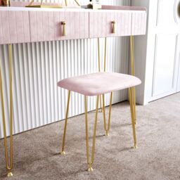 CARME HOME Tokyo Glow Ballerina Pink Velvet Dressing Table with Velvet Stool in Light Pink - thumbnail 2