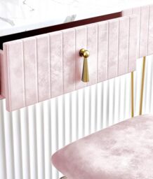 CARME HOME Tokyo Glow Ballerina Pink Velvet Dressing Table with Velvet Stool in Light Pink - thumbnail 3