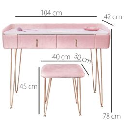 CARME HOME Tokyo Glow Ballerina Pink Velvet Dressing Table with Velvet Stool in Light Pink - thumbnail 4