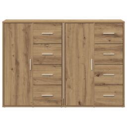 Berkfield Home Sideboard Set of 2 Artisan Oak MDF, Particle board Large Buffet in Brown - thumbnail 6