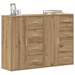 Berkfield Home Sideboard Set of 2 Artisan Oak MDF, Particle board Large Buffet in Brown - thumbnail 3