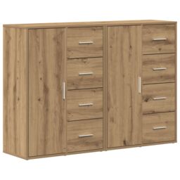Berkfield Home Sideboard Set of 2 Artisan Oak MDF, Particle board Large Buffet in Brown - thumbnail 2
