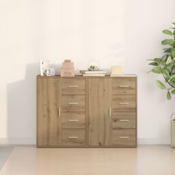 Berkfield Home Sideboard Set of 2 Artisan Oak MDF, Particle board Large Buffet in Brown - thumbnail 4