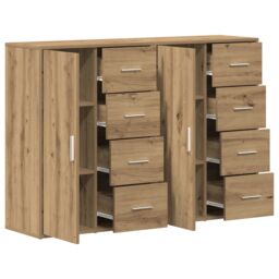 Berkfield Home Sideboard Set of 2 Artisan Oak MDF, Particle board Large Buffet in Brown - thumbnail 5