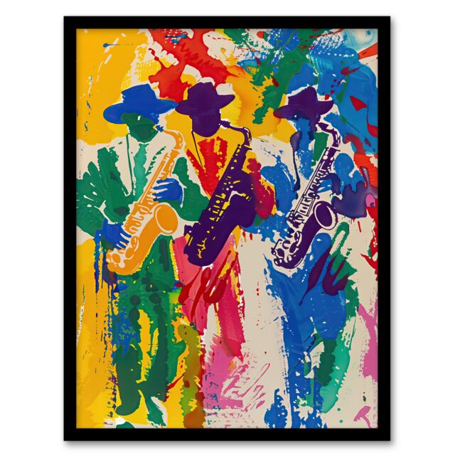 "Artery8 Saxophone Players Jazz Music Fest Abstract Framed Art Print - Size: W12"" x H16""" - image 1