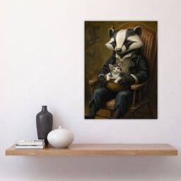 "Artery8 Victorian Animals Fantasy Badger with a Kitten Wall Art Print in Brown - Size: W12"" x H16""" - thumbnail 4